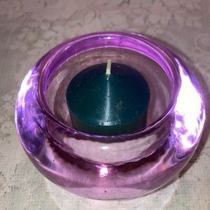 Transparent glass lilac votive holder $8